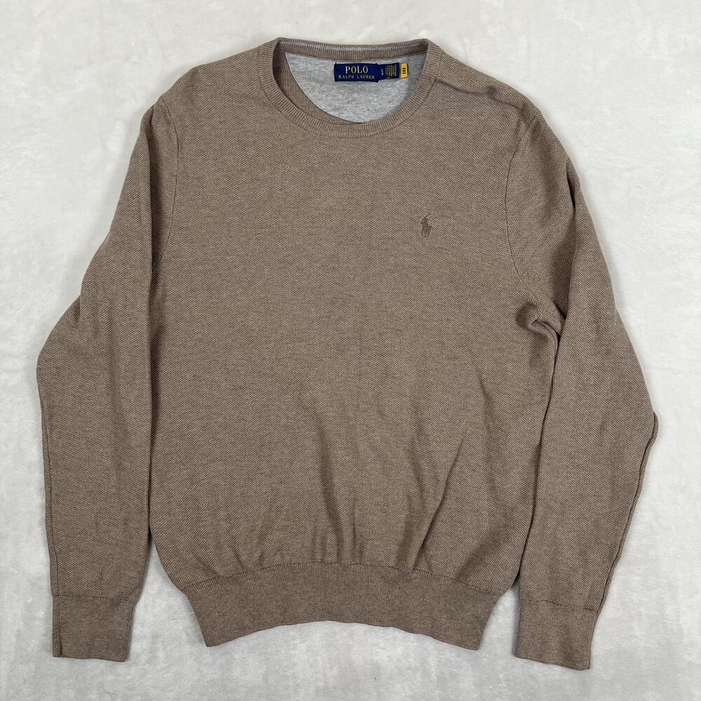 Polo Ralph Lauren Sweater Mens Large Brown Cotton Crew Neck Pullover Knit Logo
